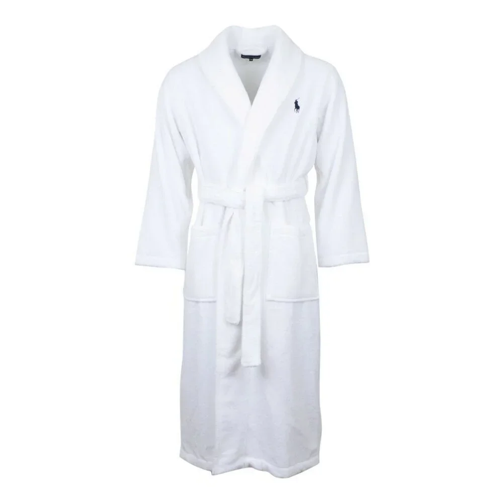 NWT MEN'S POLO RALPH LAUREN BIG PONY VELOUR PLUSH BATH ROBE WHITE GRAY